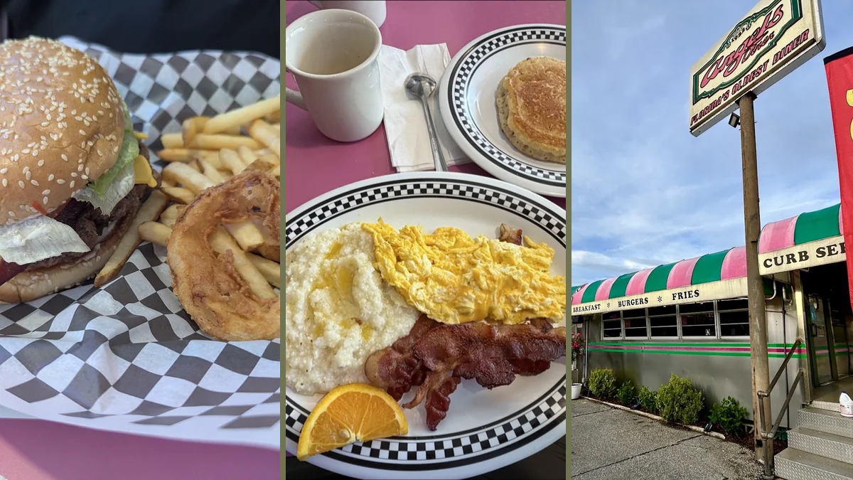 Classic roadside diner with outdoor seating.