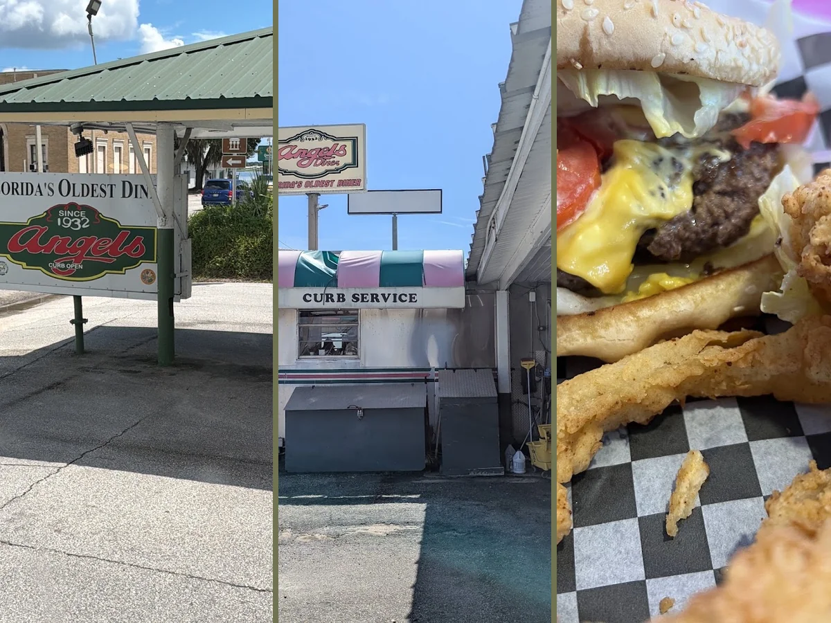 Classic roadside diner with outdoor seating.