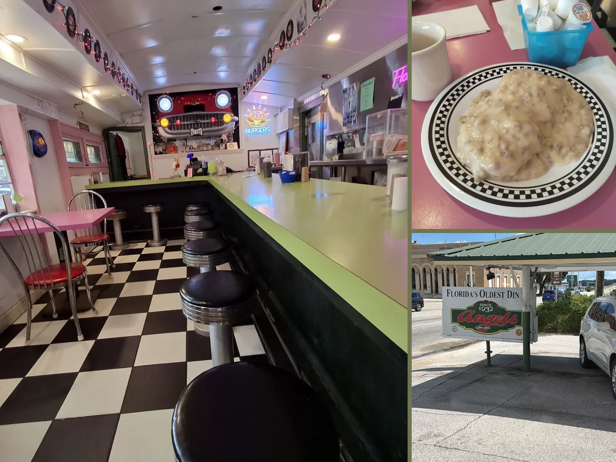 Retro diner exterior with curb service window.