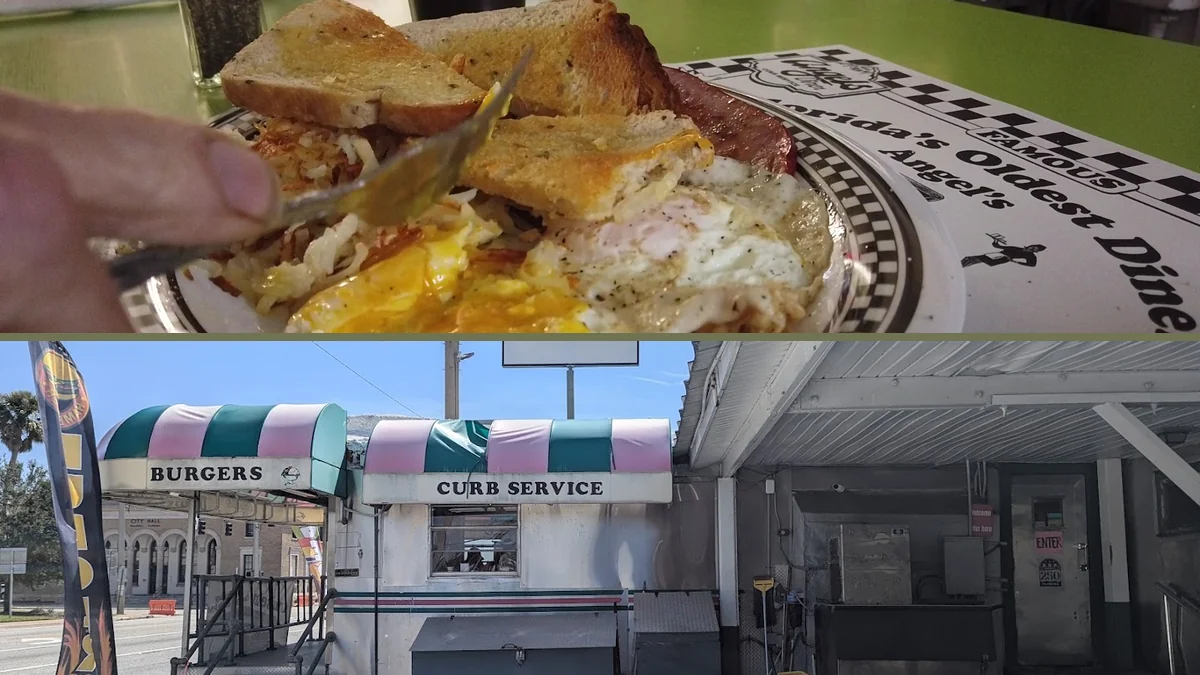 Classic roadside diner with outdoor seating.